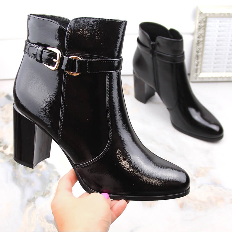 Dámské lakované zateplené kotníkové boty, černé, Sergio Leone BT324 černá 1