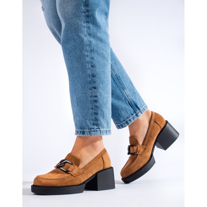 Dámské velbloudí semišové boty na vysokém podpatku Shelovet hnědý 2