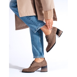 Shelovet semišové tmavě béžové boty na vysokém podpatku béžový 1