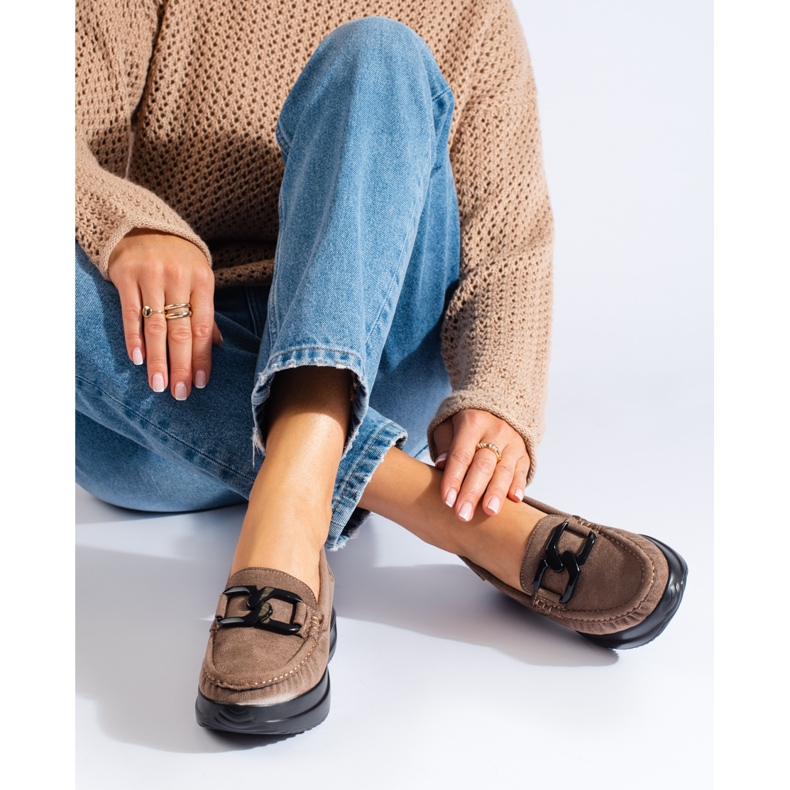 Béžové semišové dámské mokasíny s přezkou Shelovet béžový 1