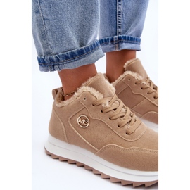 Zateplené kožené tenisky na platformě tmavě béžové Adite béžový 1