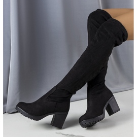 Černé dlouhé kozačky Nona z ekologického semiše černá 1 Černé dlouhé kozačky Nona z ekologického semiše černá 1