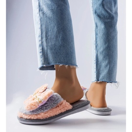 Šedé a růžové pantofle s mašlí šedá 2