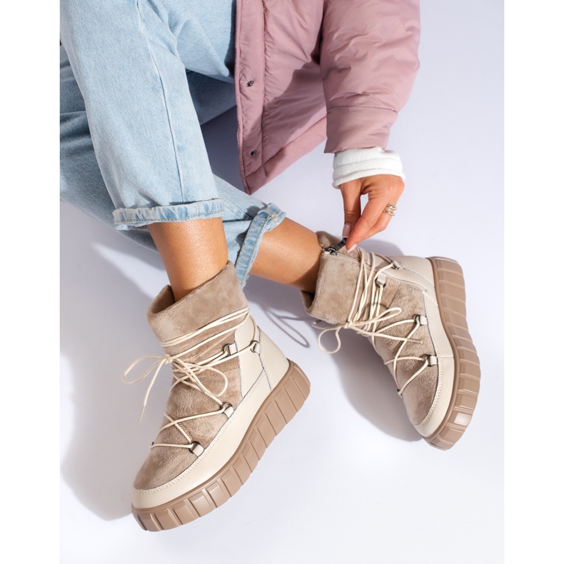 Béžové kožené dámské sněhule Vinceza béžový 1