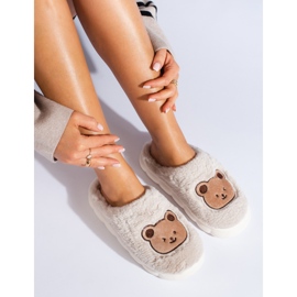 Béžové kožešinové pantofle s plyšovým medvídkem značky Shelovet béžový 1