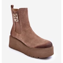 Dámské semišové kotníkové boty na masivní platformě, tmavě béžové Lemar Savira béžový 1 Dámské semišové kotníkové boty na masivní platformě, tmavě béžové Lemar Savira béžový 1