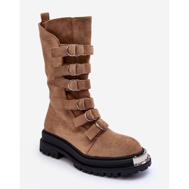 Semišové vysoké pracovní kotníkové boty s béžovými pásky Elnatea 1