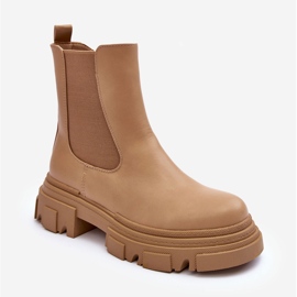 Béžové kožené Chelsea boty Solita na plochém podpatku a platformě béžový 2 Béžové kožené Chelsea boty Solita na plochém podpatku a platformě béžový 2