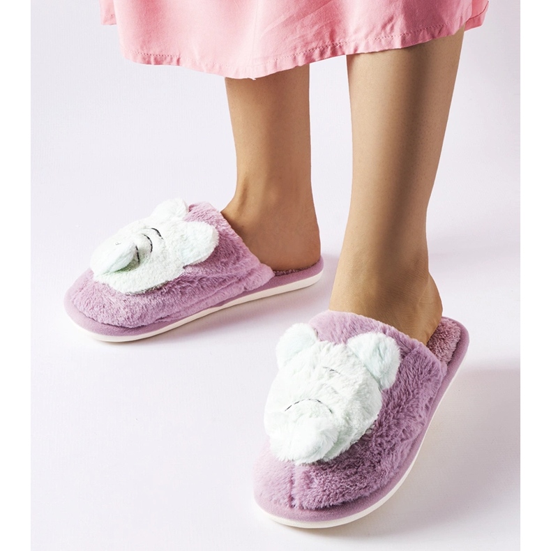 Fialové a zelené měkké pantofle Bee fialový 1