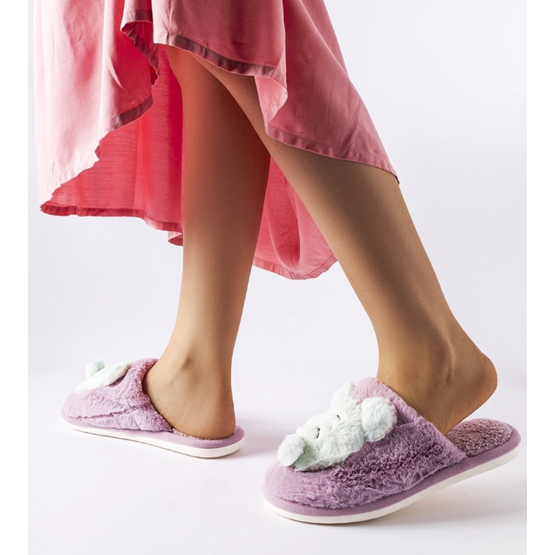 Fialové a zelené měkké pantofle Bee fialový 2