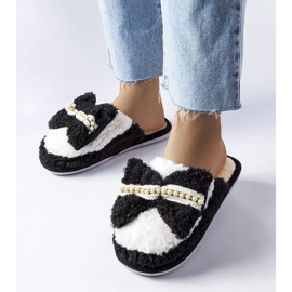 Černobílé pantofle s mašlí černá 1