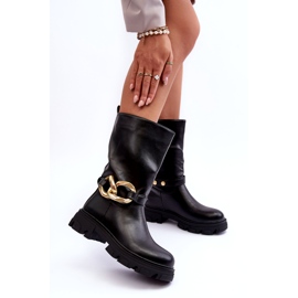 Dámské boty s plochým podpatkem s černou dekorací černá 1