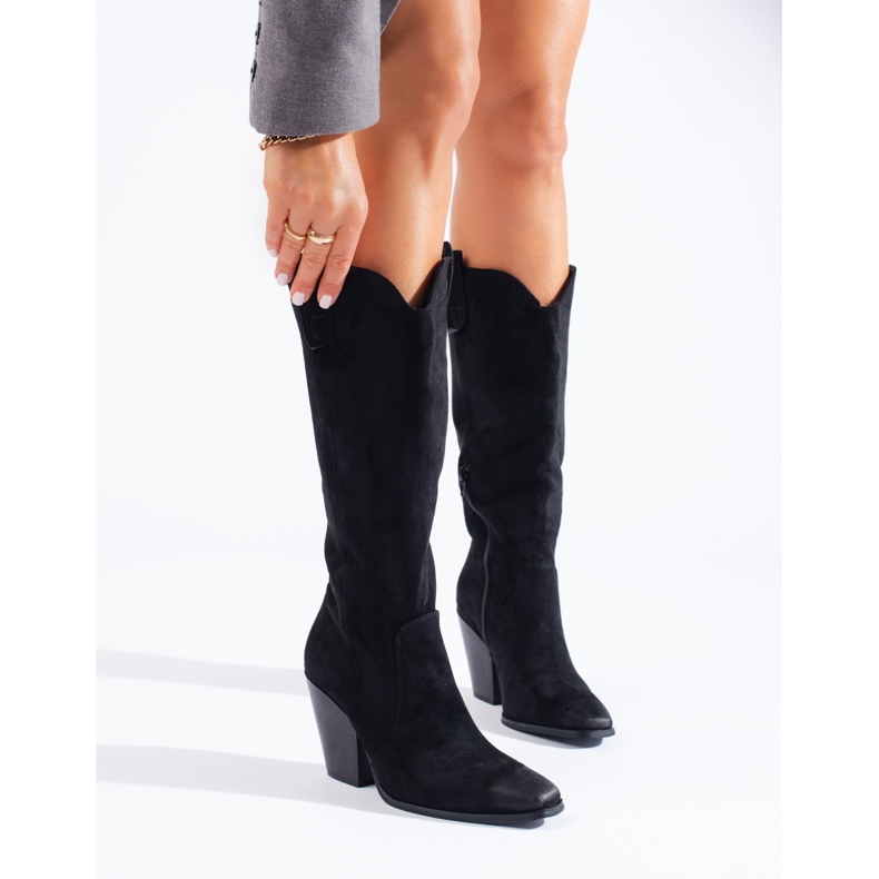 Dámské černé semišové kovbojské boty na vysokém podpatku Shelovet černá 2