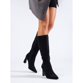 Černé semišové dámské kozačky na vysokém podpatku Shelovet černá 1