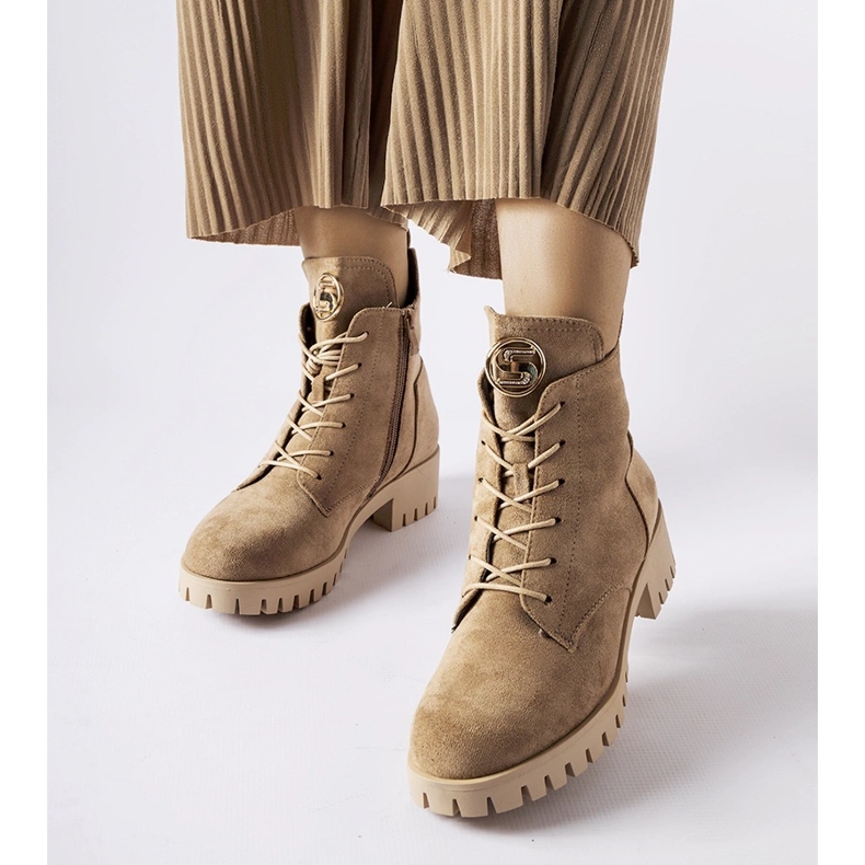 Béžové zateplené eko semišové kozačky Noha béžový 1