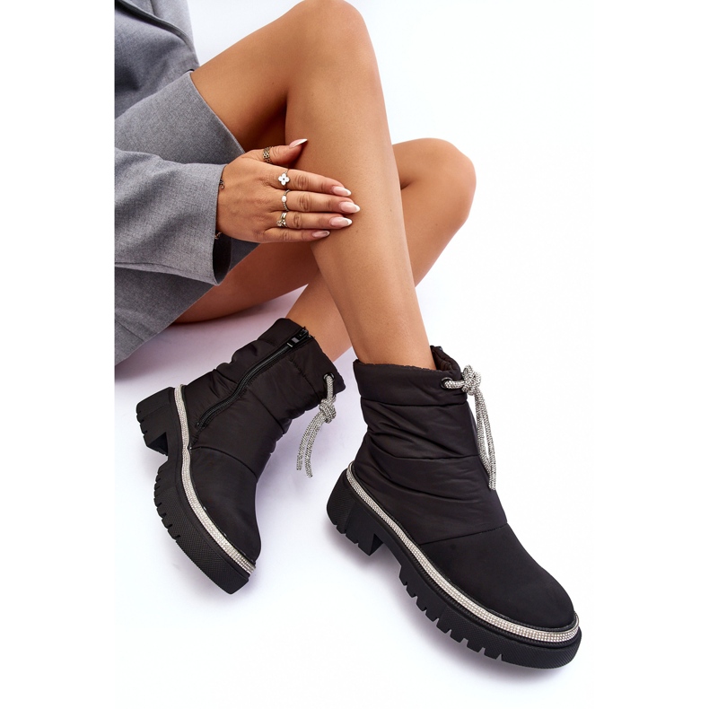 PS1 Černé Plotia zdobené sněhule na plochém podpatku černá 1