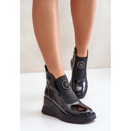 Kožené boty na klínku S.Barski MR870-22 Black černý 2