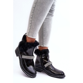 Nízké patentované kozačky s kožešinou a ozdobou S.Barski MR870-74 Černá 2