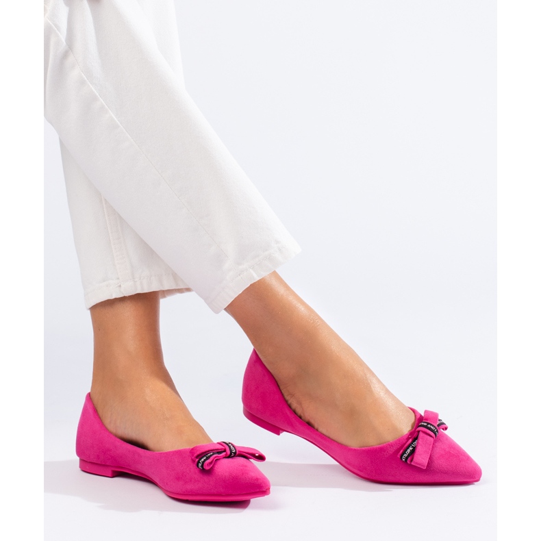 Semišové balerínky s mašlí Shelovet růžový 1