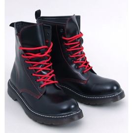 Šněrovací kotníkové boty s barevnou nití Stuff Blackred černý 1