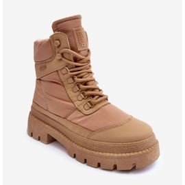 Dámské Trappery zateplené kotníkové boty na platformě a plochém podpatku Big Star MM274340 Béžová béžový 2