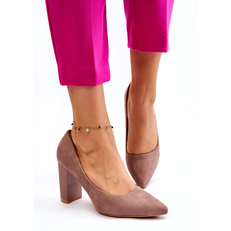 Seastar Semišové lodičky s módními béžovými vysokými podpatky 2