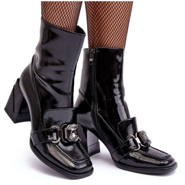 Kožené kotníkové boty na masivních podpatcích s ozdobou S.Barski MR870-99 Černá 11
