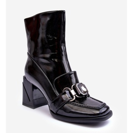 Kožené kotníkové boty na masivních podpatcích s ozdobou S.Barski MR870-99 Černá 9