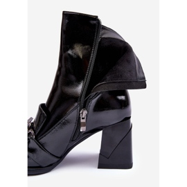 Kožené kotníkové boty na masivních podpatcích s ozdobou S.Barski MR870-99 Černá 10