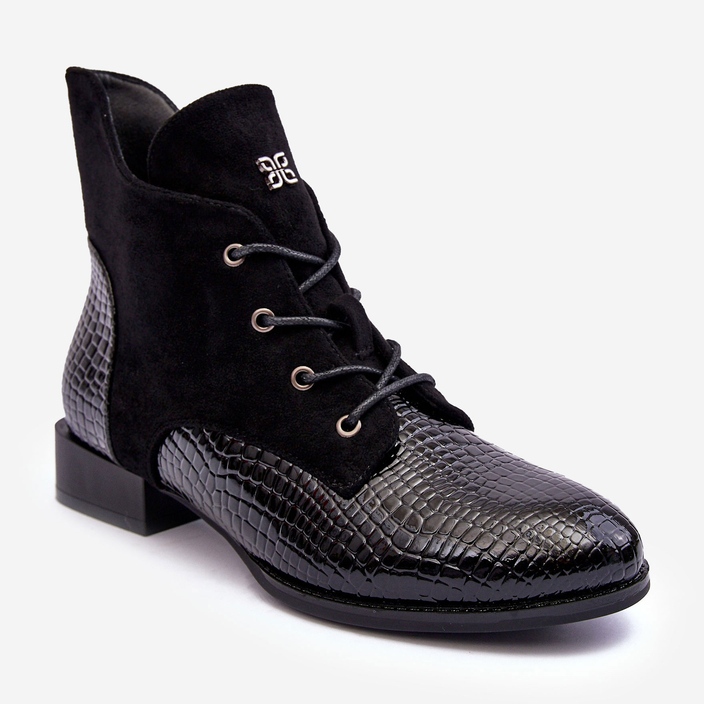 Vinceza Kožené ploché boty se zvířecím vzorem černá Tianeta 1