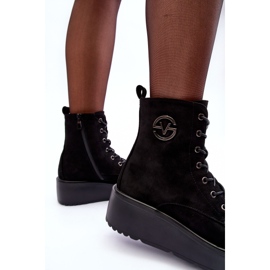 Vinceza Semišové Pracovní kotníkové Boty Na Masivní Platformě Klín Black Lavica černá 1