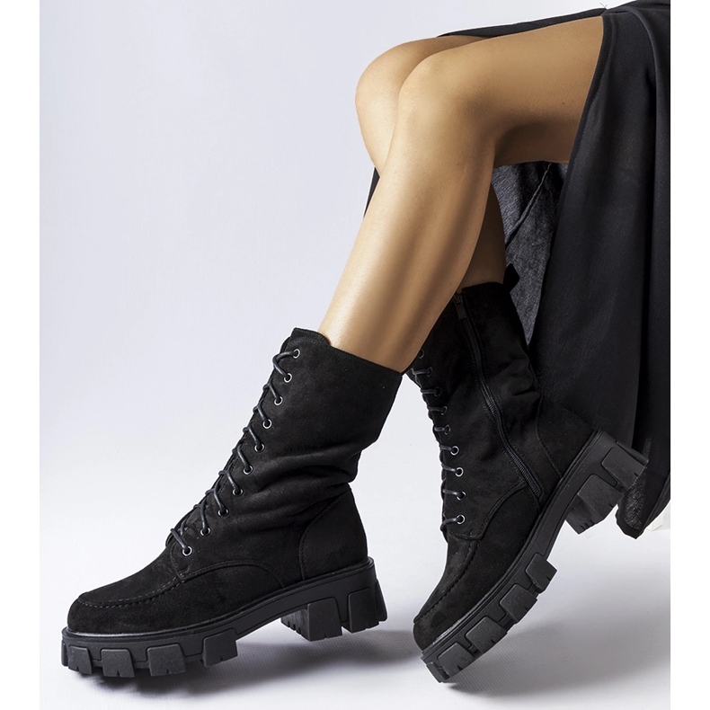 Černé eko-semišové dělníky s běhounem Ines černá 2