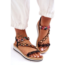 Pohodlné ženské klínové sandály s černými korálky černá 1