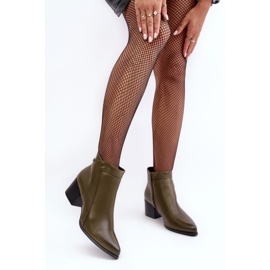 Sergio Leone Kožené kozačky na nízkém podpatku Olive Cidi zelená 2