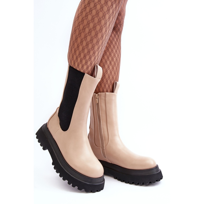PS1 Béžové dámské robustní kotníkové boty na platformě Beatrice béžový 1 PS1 Béžové dámské robustní kotníkové boty na platformě Beatrice béžový 1