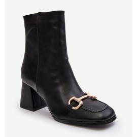 PH2 Kožené kotníkové boty na vysokém podpatku s ozdobou, černá Pamelinta 1