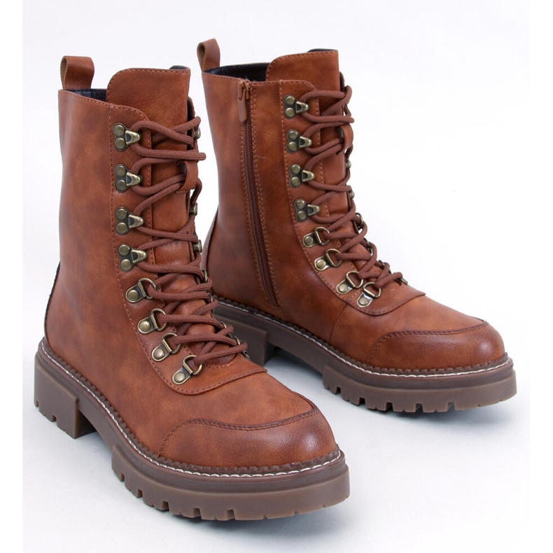 Šněrovací kotníkové boty Makare Camel hnědý 1