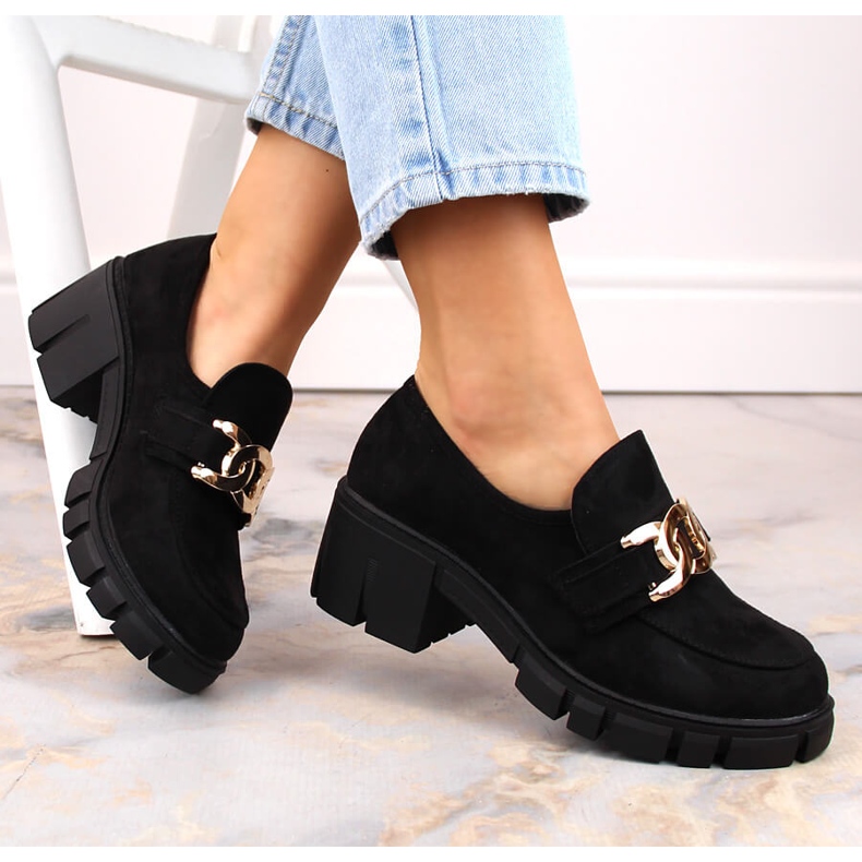 Semišové dámské mokasíny na vysokém podpatku, černá Vinceza 2