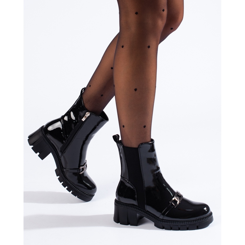 W. Potocki Dámské lakované kozačky Jodhpur Potocki černé černá 1