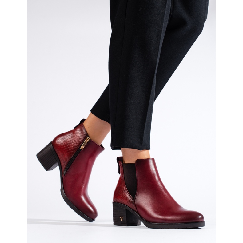 W. Potocki Vínové dámské kotníkové boty na podpatku značky Potocki červené 1