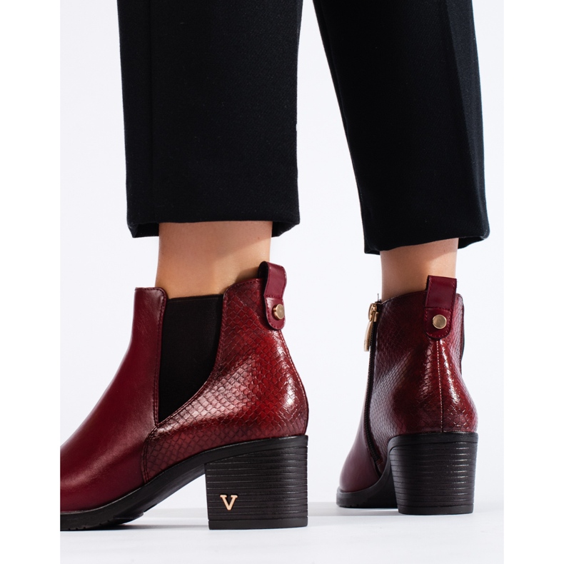 W. Potocki Vínové dámské kotníkové boty na podpatku značky Potocki červené 2