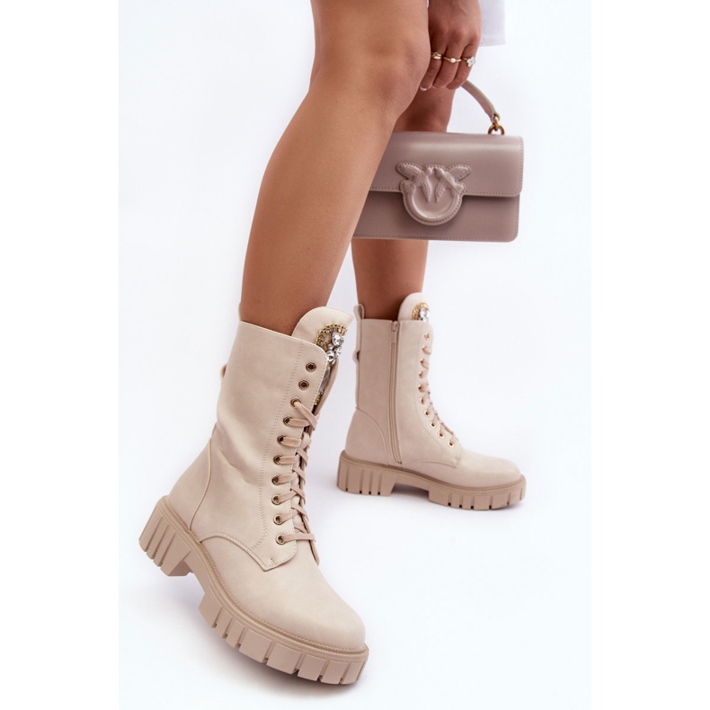 PS1 Béžové Marx kožené pracovní kotníkové boty s ozdobou šperků béžový 1 PS1 Béžové Marx kožené pracovní kotníkové boty s ozdobou šperků béžový 1