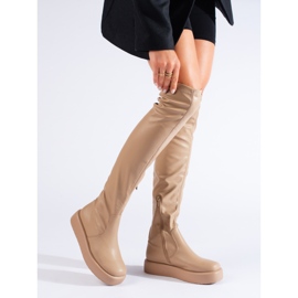 Béžové kozačky nad kolena na platformě Shelovet béžový 1