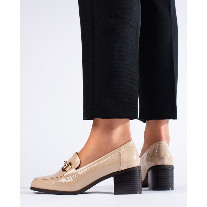 Patentované béžové boty Shelovet na vysokém podpatku béžový 2