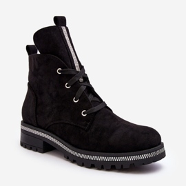 PS1 Semišové dámské kotníkové boty s černým zdobením Plesca černá 2