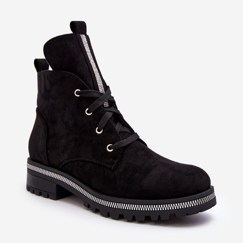 PS1 Semišové dámské kotníkové boty s černým zdobením Plesca černá 2