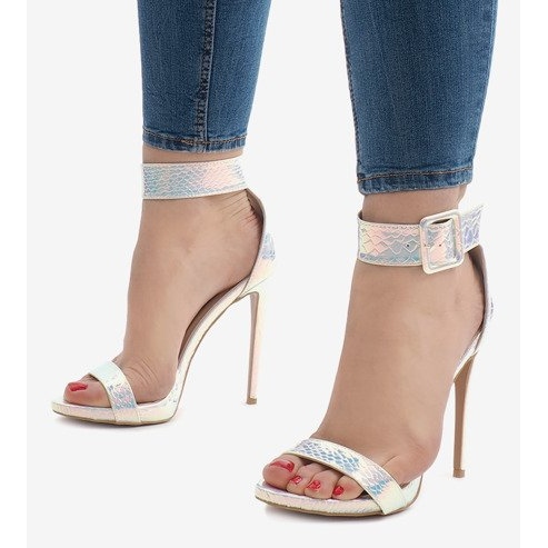 Duhové stříbrné sandály na vysokém podpatku L1543 stříbrný 1