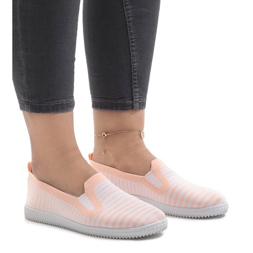 Broskvové pruhované nazouvací tenisky XJ-2909 bílý žlutá 1