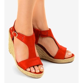 Červené klínové sandály H-69 espadrilles červený 2