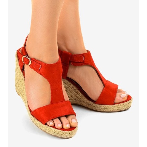Červené klínové sandály H-69 espadrilles červený 2